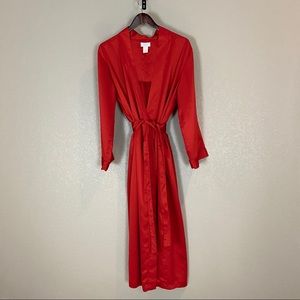 Cabernet Red Satin Long Wrap Robe